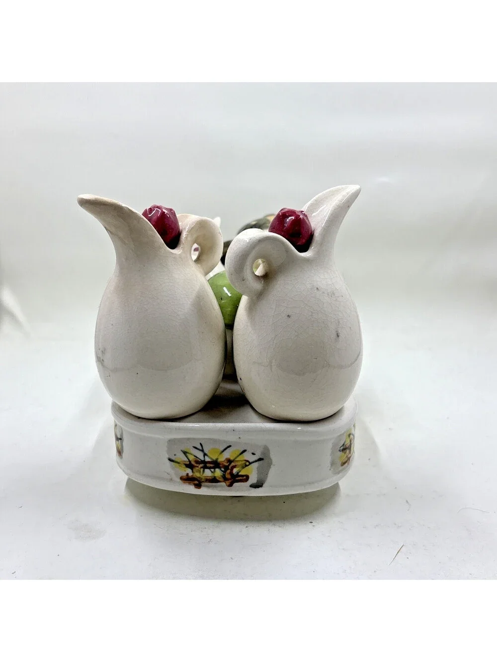 Vtg Ceramic Art Donkey Wagon Cart Condiment Caddy Figurine Rooster Farmhouse